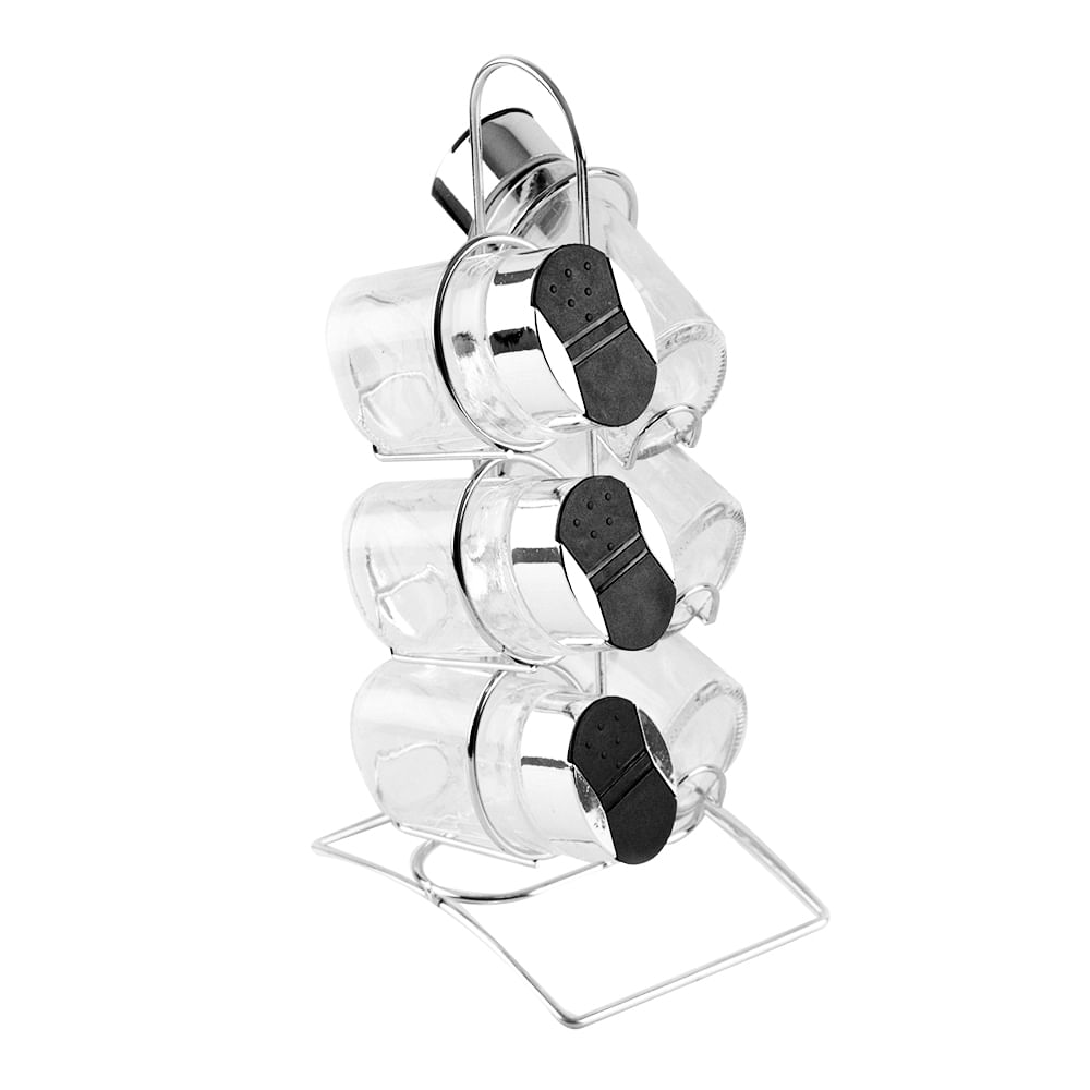 Set de 6 Especieros con Soporte de Acero Cromado