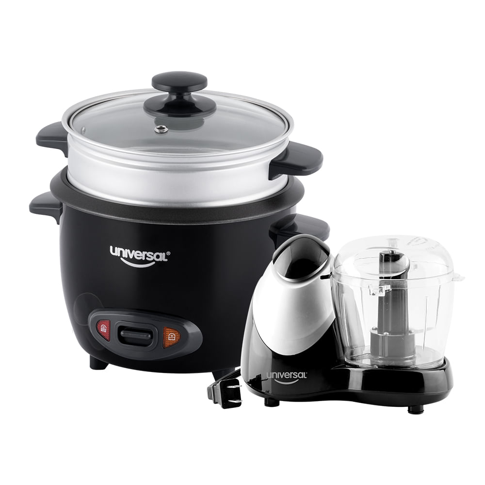 COMBO UNIVERSAL OLLA ARROCERA NEGRA 7 TAZAS + PICATODO 1.5 TAZA