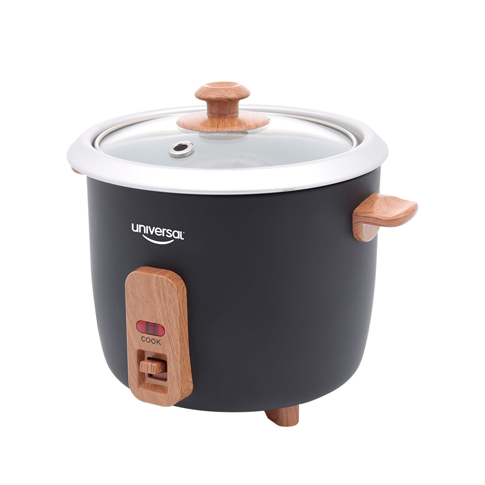Olla Arrocera Eléctrica Rustik Black UNIVERSAL, capacidad 1.5 tazas/ 0.3L/0.42 lb, recipiente en aluminio removible, incluye cuchara y taza medidora.