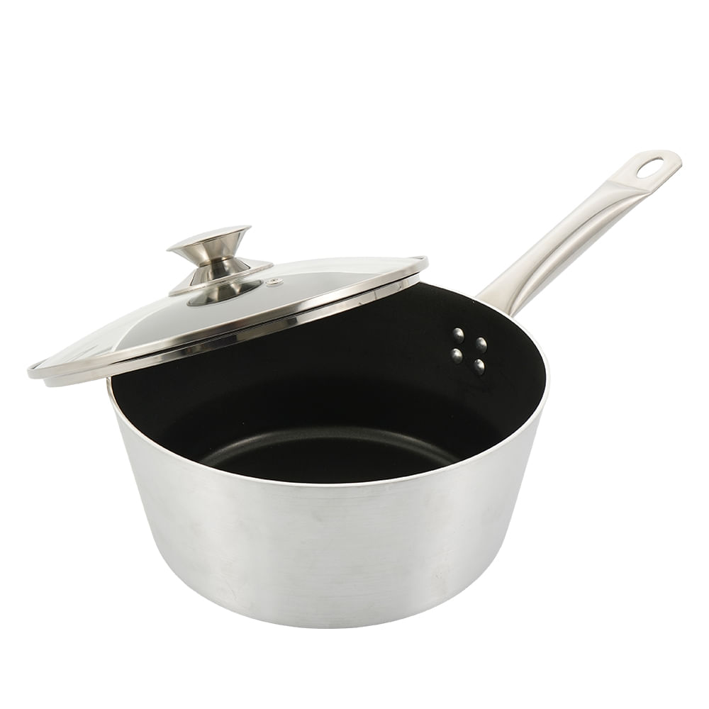 Perol Profesional 20 cm UNIVERSAL PRO en aluminio de alta pureza con tapa de vidrio y recubrimiento antiadherente resistente