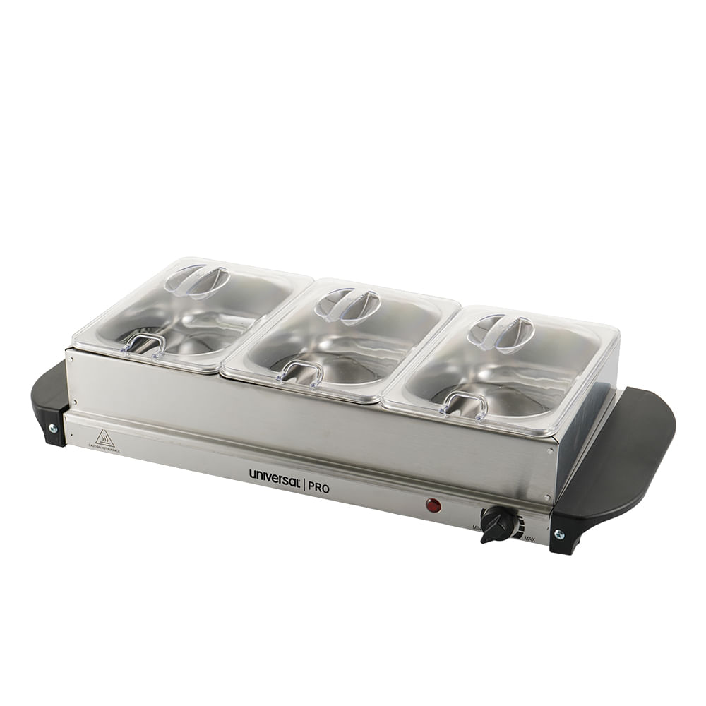Calentador Tipo Buffet UNIVERSAL PRO con 3 contenedores de acero inoxidable y control de temperatura
