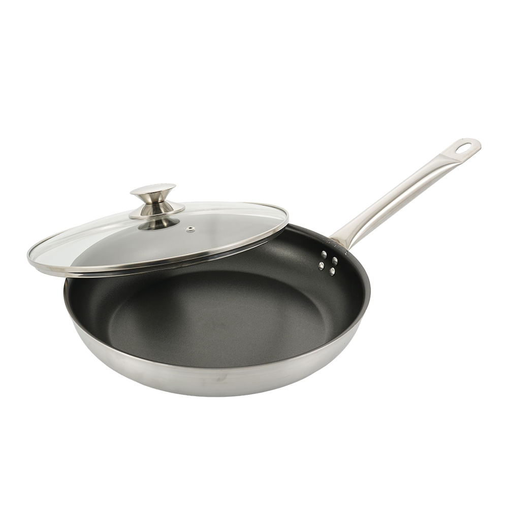 Sartén 30 cm UNIVERSAL PRO en aluminio de alta pureza con tapa de vidrio, antiadherente resistente y mango en acero inoxidable