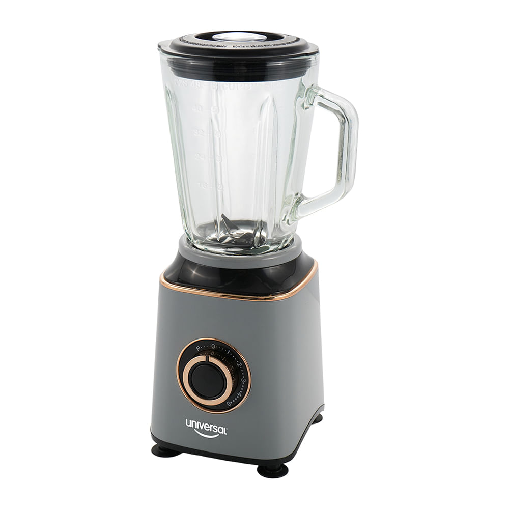 Licuadora Artemisa Universal, potencia de 1000W en elegante gris y oro rosa, 5 velocidades, función de pulso y vaso de vidrio de 1.5L.
